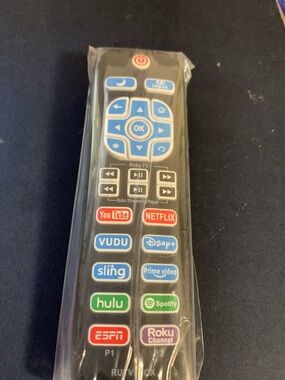 Roku Black Remote with Blue Navigation and Multicolor App Buttons